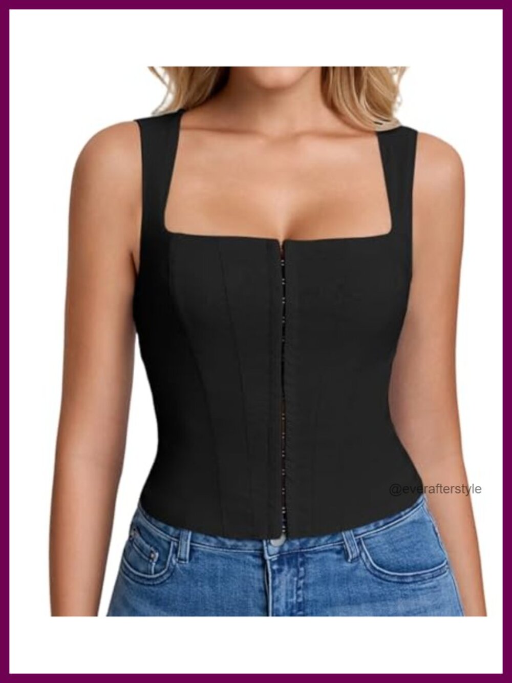 Women's Square Neck Corset Top Slim Fit Hook Eye Closure Lightweight Y2K Going